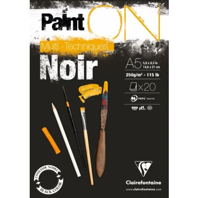 Image de Bloc Papier dessin Clairefontaine Multi technique Paint&#039;On A5 20 feuilles Noir