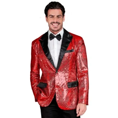 Afbeelding van Widmann Glitter &amp; Glamour Kostuum Showmaster Circus Goochelaar Pailletten Colbert Rood Man XL Carnavalskleding Verkleedkleding