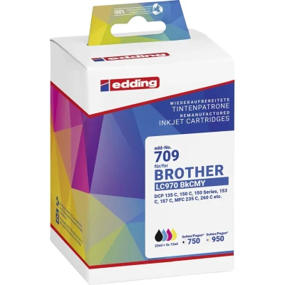 Afbeelding van Edding Inktcartridge vervangt Brother LC970BKCMY Compatibel Zwart, Cyaan, Magenta, Geel EDD 709 18