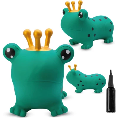 Afbeelding van Opblaasbaar springdier, speelgoed voor kinderen van 1 jaar binnen en buiten, ergonomisch design, inclusief handpomp (groene kikker)