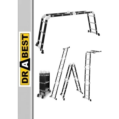 Afbeelding van DRABEST Multifunctionele ladder met scharnier, 4 x 3 treden, robuuste constructie, aluminium en staal, belastbaar tot 125 kg, 0,32 0,98 0,25 m