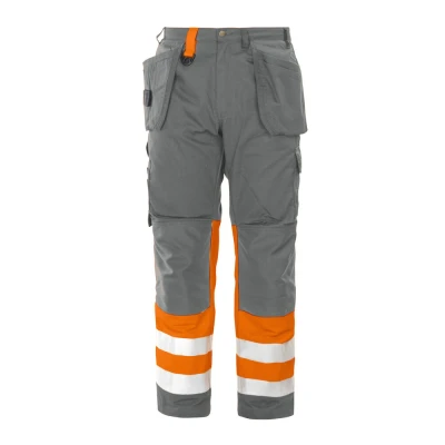 Afbeelding van ProJob 6502 SIGNALISATIEBROEK MET KNIEZAKKEN EN SPIJKERZAKKEN ISO 20471 KLASSE 1 646502 oranje/grijs