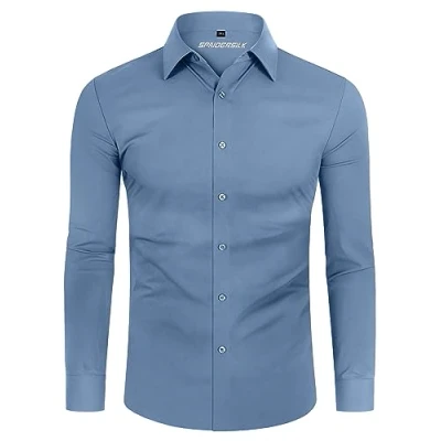 Afbeelding van DEMEANOR Stretch overhemd met lange mouwen voor heren, slim fit, businesshemd kreukvrij, Hemelsblauw