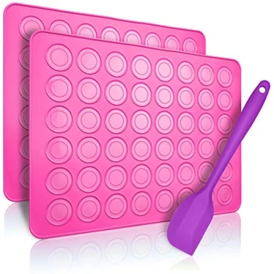 Afbeelding van Belmalia 2 x bakmat voor macarons van siliconen onberispelijke macarons, vorm met antiaanbaklaag + spatel, fuchsia roze