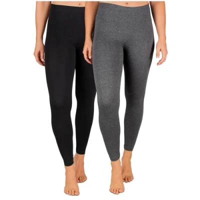 Afbeelding van SES Set van 2 katoenen leggings voor dames, zwart/antraciet gemêleerd