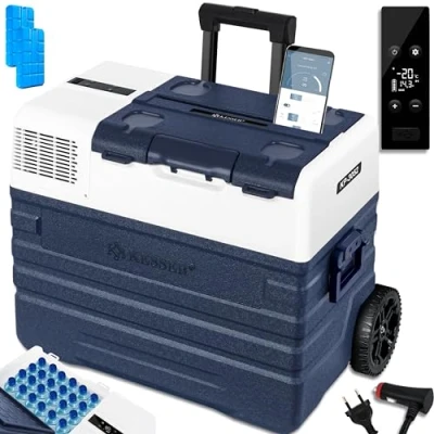 Afbeelding van KESSER® Elektrische koelbox met compressor, 52 liter, app bediening, USB poort 12/24 V, 230 telescoopstang, wielen voor koelkast tot 20 C
