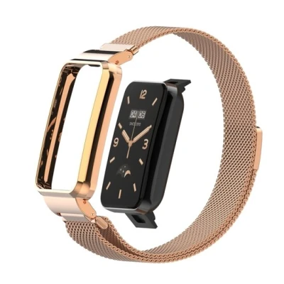 Afbeelding van Milanese loop bandje met case Champagne goud Xiaomi Smart Band 7 Pro