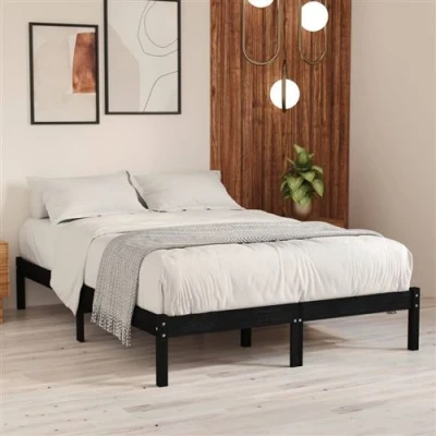 Afbeelding van vidaXL Bedframe massief hout zwart 150x200 cm