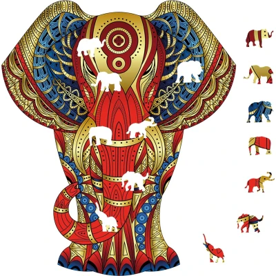 Afbeelding van Eureka 2D RainboWooden houten legpuzzel Olifant 120 stukjes