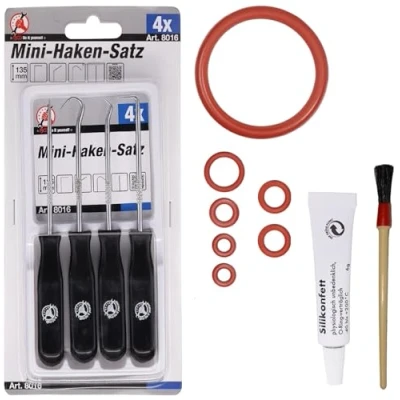 Afbeelding van O ringenset voor stroomventiel van de zetgroep compatibel met Phillips Saeco Spidem Gaggia RI EP HD SM SUP Set 49 + tube 6 g kwast haakset