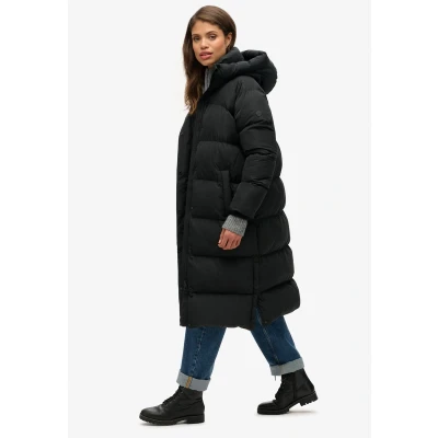 Afbeelding van Superdry Longline Hooded Puffer Winterjas, Dames, Maat: 42, Black