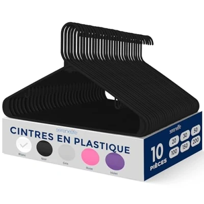 Afbeelding van SereneLife Kleerhangers Plastic Hangers, Kledinghanger Set 10 Pack Antislip, Ruimtebesparende Kastorganizers, Duurzaam en Sterk voor Hemden, Truien, Hoodies, Kinderkleding &amp; Jurken, Ultra Dun, Lichtgewicht