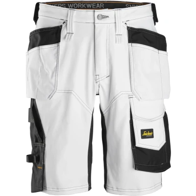 Afbeelding van Snickers 6151 AllroundWork, Stretch Loose fit Korte Werkbroek met Holsterzakken Wit/zwart