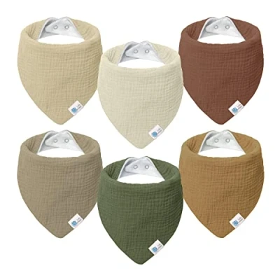 Image de lulumoon Lulu moon Lot de 6 bavoirs triangulaires pour bébé en mousseline garçon et fille, Vallée.