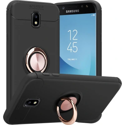 Afbeelding van Cadorabo Hoesje geschikt voor Samsung Galaxy J7 2017 in ZWART ROSE GOUD Beschermhoes met focusring van TPU Case Cover siliconen