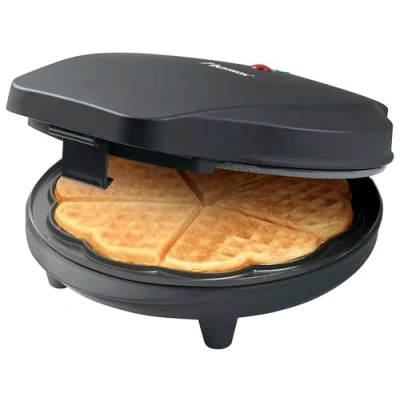 Image de Bestron Gaufrier pour gaufres classiques en forme de cœur, avec revêtement anti adhésif Black Label Collection, 700 Watts, Couleur: Noir mat