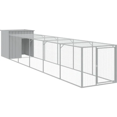 Afbeelding van vidaXL Kippenhok met ren 110x609x110 cm staal lichtgrijs