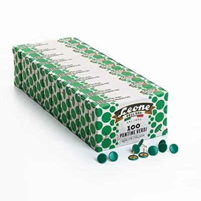Afbeelding van Era Leeuwengroen gekleurde punaises, 10 dozen à 100 stuks, gemaakt in Italië, 1000 stuks