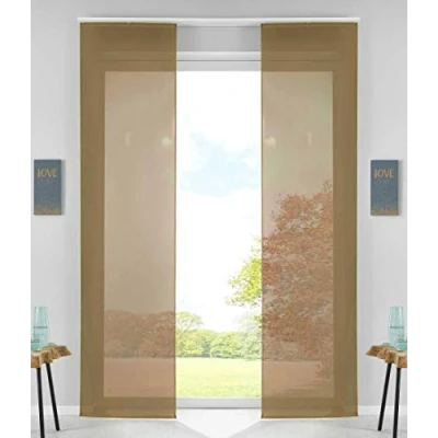 Afbeelding van 85589N2 Set van 2 nougat schuifgordijnen met verzwaringsrail 245 x 60 cm