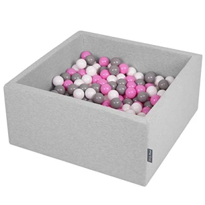 Afbeelding van KiddyMoon Ballenbad voor baby&#039;s, vierkant, 90 x 40 cm/200 ballen, 7 cm, ballenbak, speelgoed kinderen, lichtgrijs: grijs/wit/roze