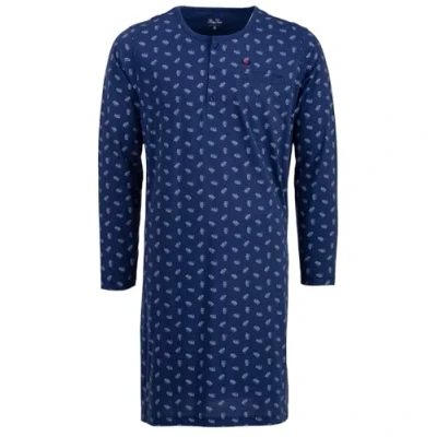 Afbeelding van Henry Terre Nachthemd voor heren met opstaande kraag en lange mouwen, nachtjapon, M 3XL, Navy Blauw