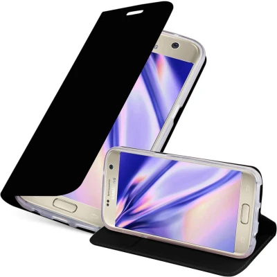 Afbeelding van Cadorabo Hoesje geschikt voor Samsung Galaxy S7 in CLASSY ZWART Beschermhoes met magnetische sluiting, standfunctie en kaartvakje Book Case Cover Etui
