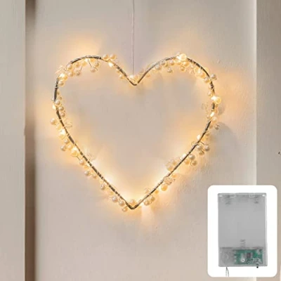 Afbeelding van CozyHome Lichtkrans met 20 leds in hartvorm stekker, warmwit, lichtgevend raamdecoratie, moderne woonkamerdecoratie, om neer te zetten of op hangen, bruiloftsdecoratie, hart