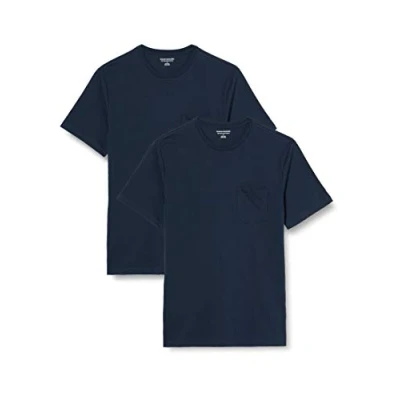 Image de Amazon Essentials Lot de 2 t shirts à manches courtes et col rond pour homme, coupe classique, bleu marine, taille S