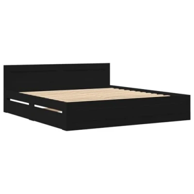 Afbeelding van vidaXL Bedframe met hoofdbord bewerkt hout zwart 180x200 cm