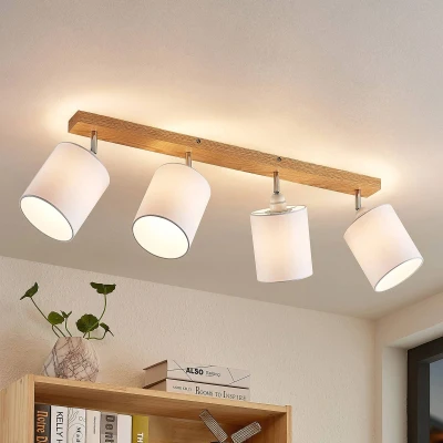 Afbeelding van Lindby buitenspot 4lichts Eikenhout, textiel H: 26 cm E27 licht hout, wit