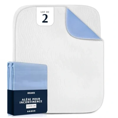 Afbeelding van Dreamzie matrasbeschermer, 75 x 90 cm, absorberend en waterdicht, wasbaar, voor incontinentie, 2 stuks