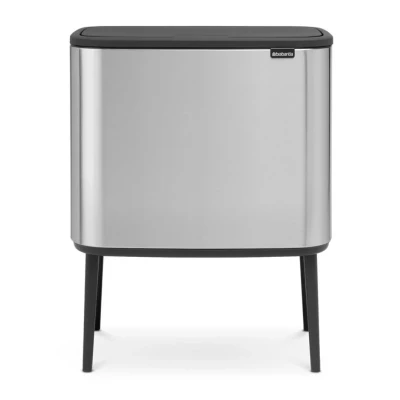 Afbeelding van Brabantia Bo Touch Bin Recyling Duo Prullenbak Met Deksel Op Pootjes 11 + 23 Liter Zilver