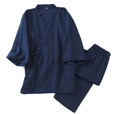 Afbeelding van Mannen Japanse Kimono Katoen Hanfu Oude Pyjama Pak Plus Size Taoïstische Kleding Zen Kleding, Kleur: zwart., XL, Zwart, XL