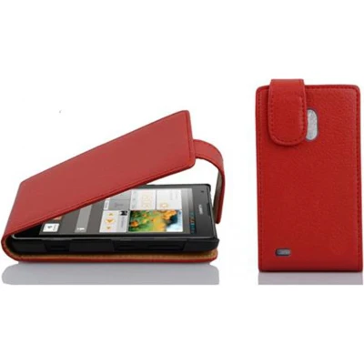Afbeelding van Cadorabo Hoesje geschikt voor Huawei ASCEND G700 in INFERNO ROOD Beschermhoes flip design Case Cover van getextureerd imitatieleer