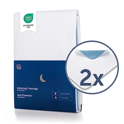 Afbeelding van Blumtal Matrasbeschermer Baby Waterdicht en wasbaar Absorberende Matrasbeschermhoes 75 x 90cm Wit Blauw Set van 2