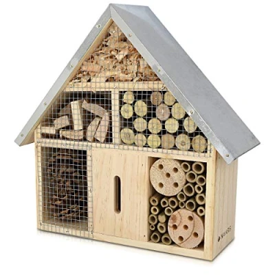 Afbeelding van Navaris houten insectenhotel M Design met natuurlijke materiaal Voor bijen, lieveheersbeestjes en vlinders Om op te hangen