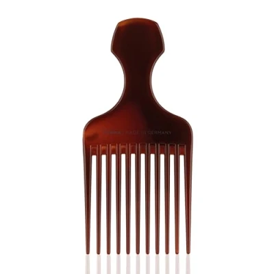 Afbeelding van TITANIA Afrokam (bruin) Afro haarkam kam met grote tanden handvat Afrokam/afrokam Kapperskam voor krullen Dikke natuurlijke