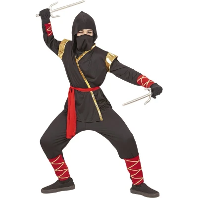 Afbeelding van Widmann Ninja &amp; Samurai Kostuum Maki Luxe Jongen Zwart Maat 158 Carnavalskleding Verkleedkleding