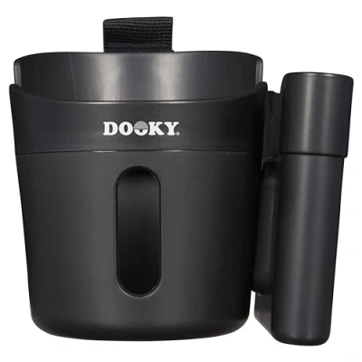 Afbeelding van Dooky 2 in 1 Universele Beker en Telefoonhouder Voor kinderwagen Buggy Zwart 360 graden draaibaar ontwerp