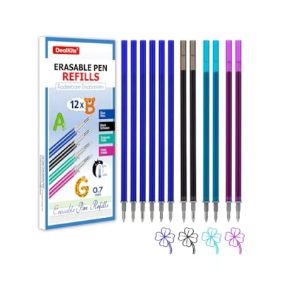 Afbeelding van DealKits Set van 12 uitwisbare reservevullingen compatibel met Legami, 6 blauw, 2 zwart, paars, turquoise, gemakkelijk te wissen, penpunt 0,7 mm, hoogte 13 cm, navulverpakking voor