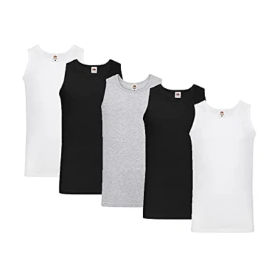 Afbeelding van FRUIT OF THE LOOM 5 pack Athletic Mens heren Ondershirt (5 Pack), meerkleurig (White/Black/Heather Grey 30/36/94), XXL