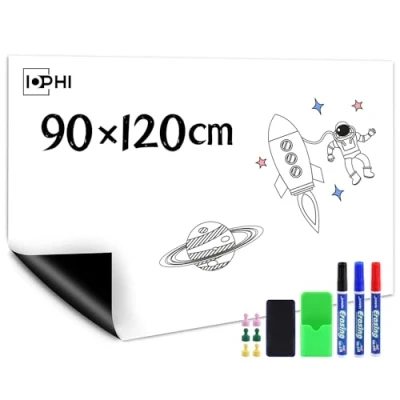 Afbeelding van Whiteboard folie, 90 x 120 cm, zelfklevend, krachtig, uitwisbaar, met marker en sponsmagneten, voor kantoor thuis, koelkast enz
