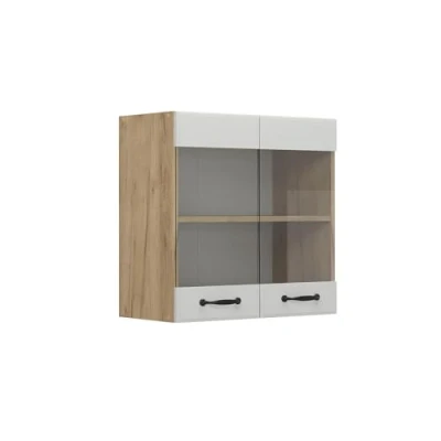 Afbeelding van Vicco Glazen keukenkast R Line, Wit Landhuis/Krachtige eik goud, 60 cm