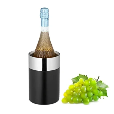 Afbeelding van Relaxdays wijnkoeler Zwart rvs dubbelwandig champagnekoeler flessenkoeler 12 cm zilver