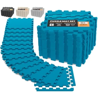 Image de Ediesi, Tatami, Tapis de Sport, Sol Salle pour Gym, Fitness, Musculation, Antidérapant, Puzzle, Sport Maison, EVA Caoutchouc, Piscine Isolation (18 pcs / 30x30x1 cm/Bleu)