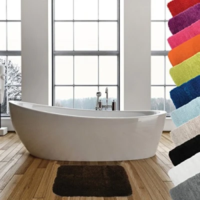 Afbeelding van MSV Badkamerkleedje/badmat tapijt voor de vloer bruin 50 x 70 cm Microfibre langharig