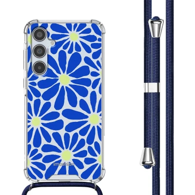 Afbeelding van iMoshion Hoesje Geschikt voor Samsung Galaxy A35 met Koord Design Meerkleurig / Cobalt Blue Flowers Connect