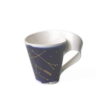 Afbeelding van Villeroy &amp; Boch 10 1616 5815 NewWave Stars mok met handvat, elegante Gemini motief, premium porselein, vaatwasmachinebestendig, wit/blauw, 300 ml