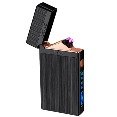 Afbeelding van Vegena Elektrische aansteker, oplaadbaar, USB, winddicht, met boogpunten en vermogensindicator voor kaars, barbecue, cadeau verjaardag, heren (geen gas)