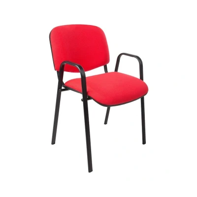 Afbeelding van Vergaderstoel of conferentiestoel basic zwart frame met armleuningen Rood stof